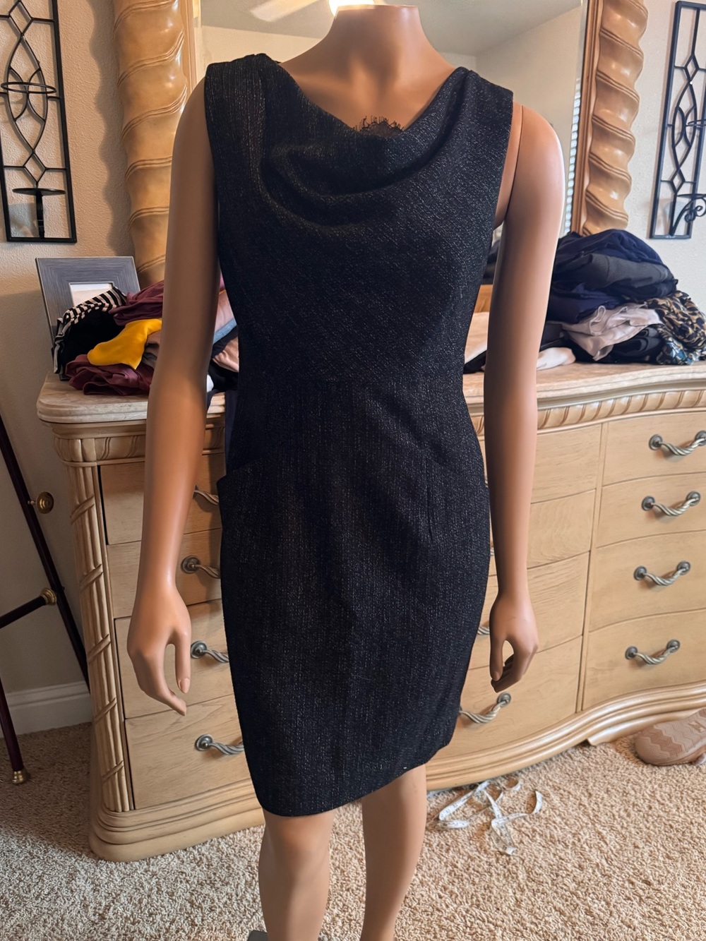 Classiques Entier Black Sleeveless Cowl Neck Sheath Midi Dress